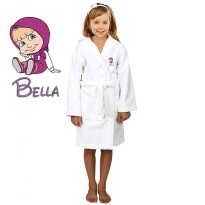 Cute Girl Cartoon Design & Custom Name Embroidery on Kids Hooded Bathrobe